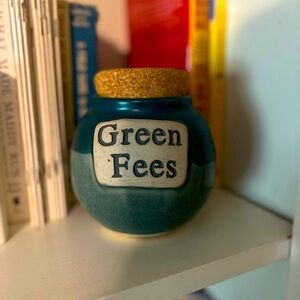 Greens Fees Ceramic Piggy Bank Jar with Cork Lid